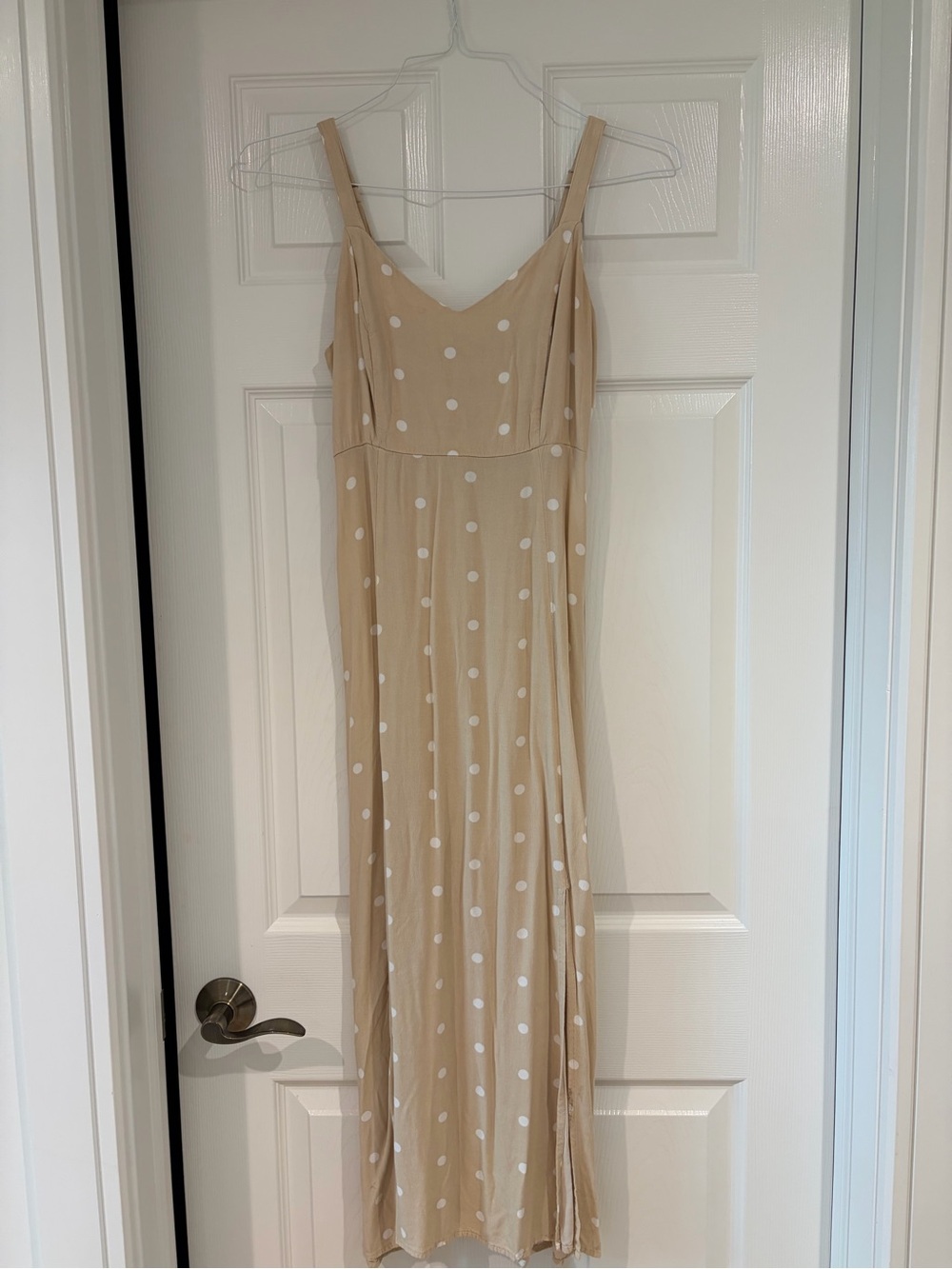 Old Navy Beige Polka Dot Slip Dress - Elegant Spaghetti Strap Maxi Small
